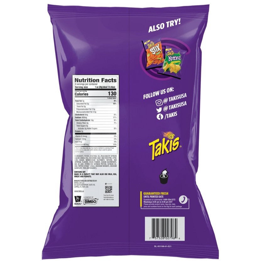 etiqueta nutricional de takis