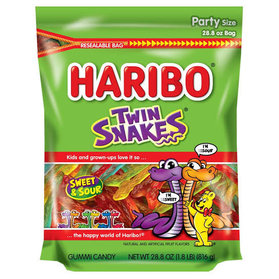 HARIBO TWIN SNAKES SWEET AND SOUR GUMMIES PARTY SIZE